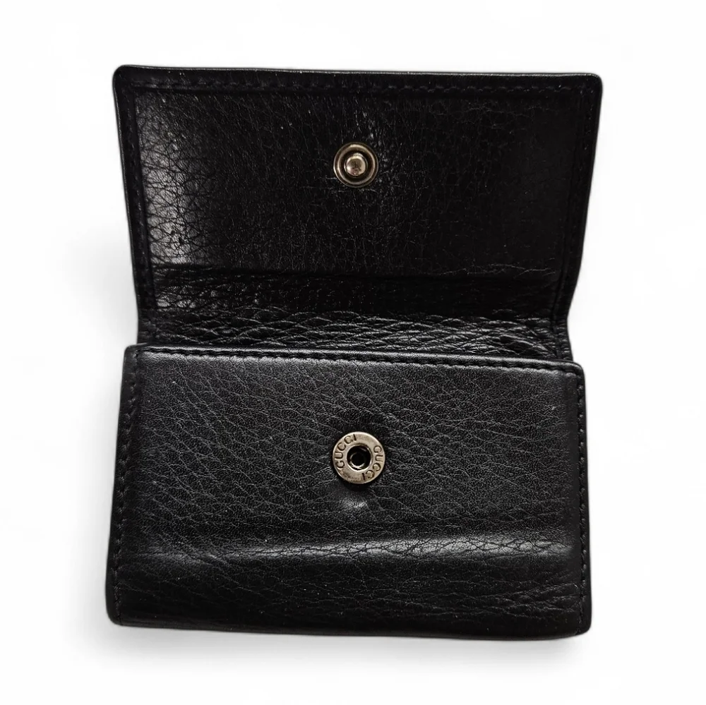 Gucci GG Marmont Black Leather Card And Key Holder Wallet In Black And Silver